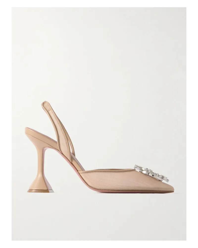 Amina Muaddi Begum Slingback-pumps Aus Mesh Mit Lederbesätzen Und Kristallen - Neutral Neutral