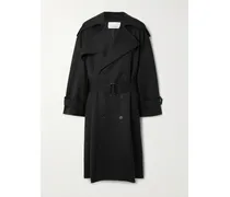 Dursley Oversized Double-breasted Belted Woven Trench Coat - Black