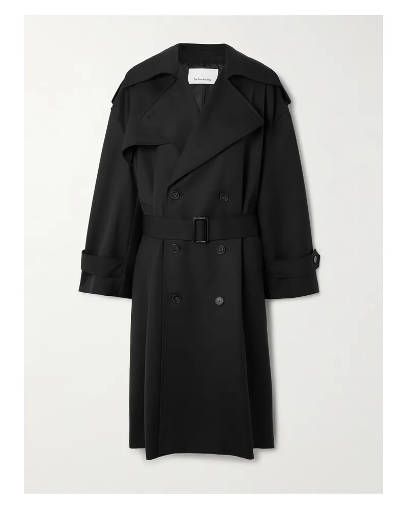 FRANKIE Shop Dursley Oversized Double-breasted Belted Woven Trench Coat - Black Black