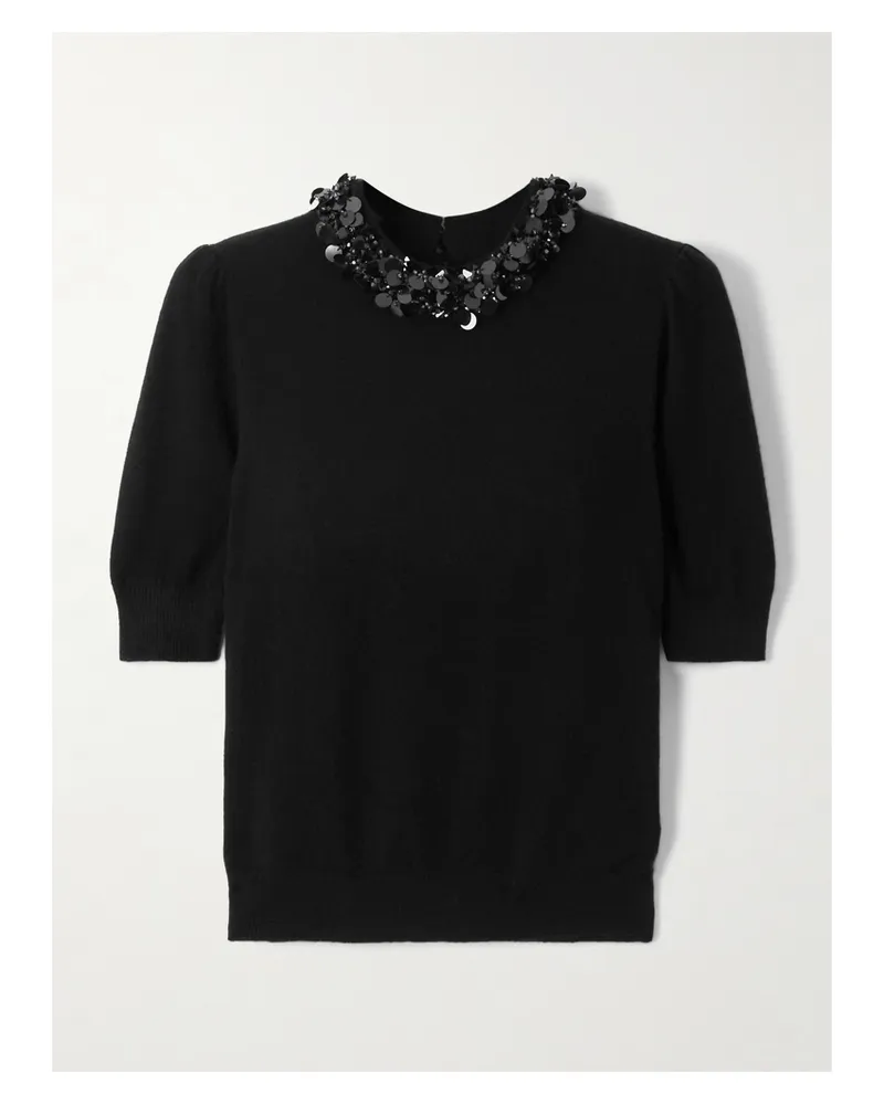 Ulla Johnson Liv Kurzärmeliger Kaschmirpullover Mit Verzierungen - Schwarz Schwarz