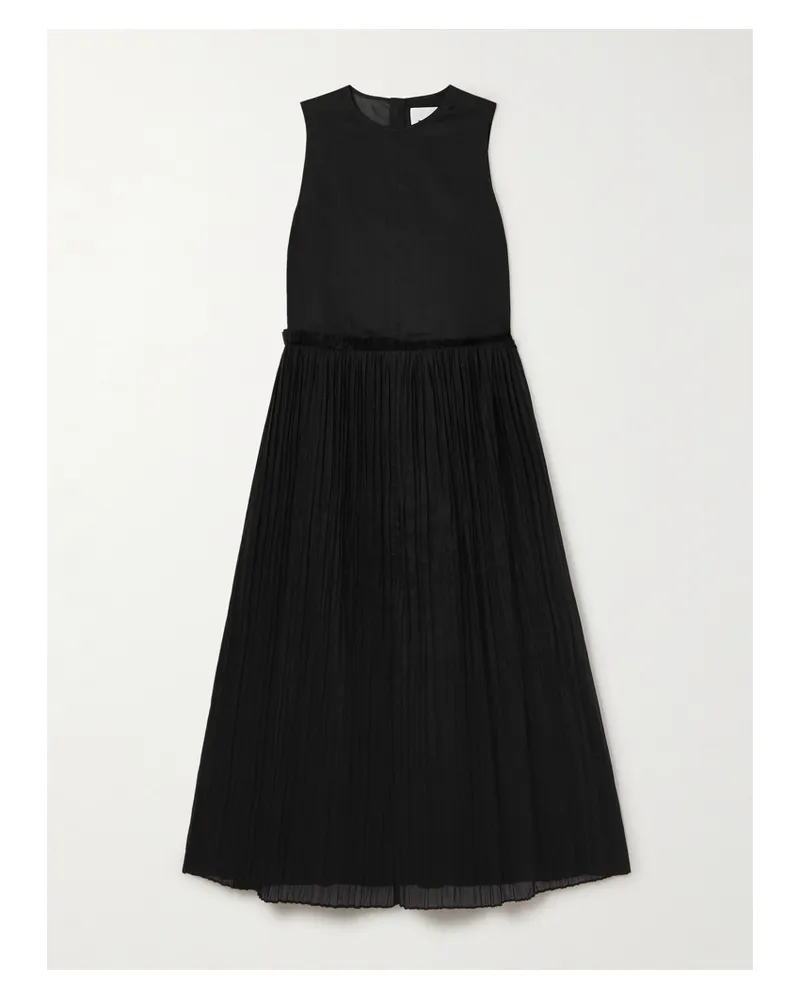 Jil Sander Midikleid Aus Plissiertem Baumwoll-voile Mit Rüschen - Schwarz Schwarz