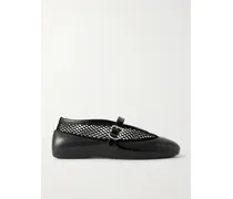 Patent Leather-trimmed Mesh And Rubber Ballet Flats - Black