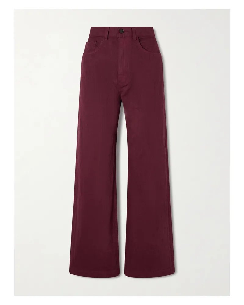 The Elder Statesman Herringbone Cotton Wide-leg Pants - Burgundy Burgundy