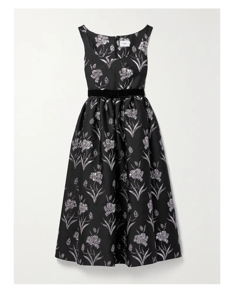 Erdem Midikleid Aus Metallic-jacquard Mit Blumenmuster Und Samtbesatz - Schwarz Schwarz