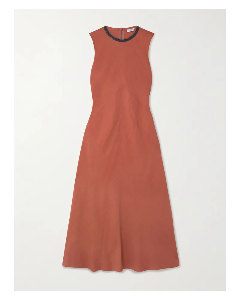 Brunello Cucinelli Midikleid Aus Twill Mit Verzierungen - Orange Orange