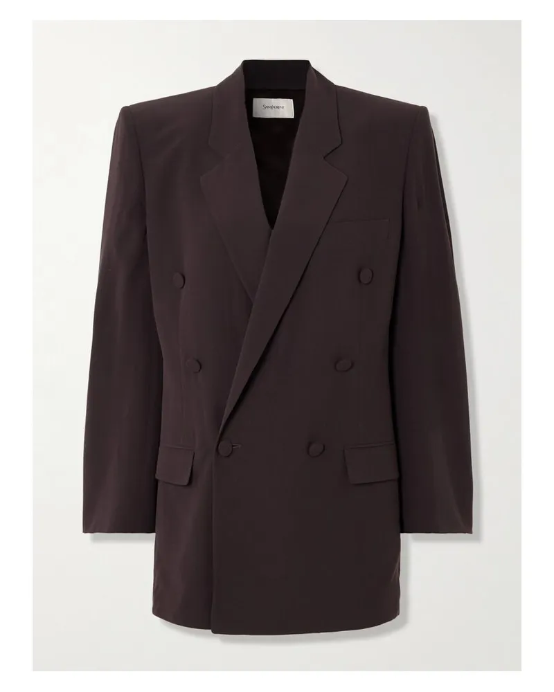 Saint Laurent Doppelreihiger Blazer Aus Seiden-crêpe - Braun Braun