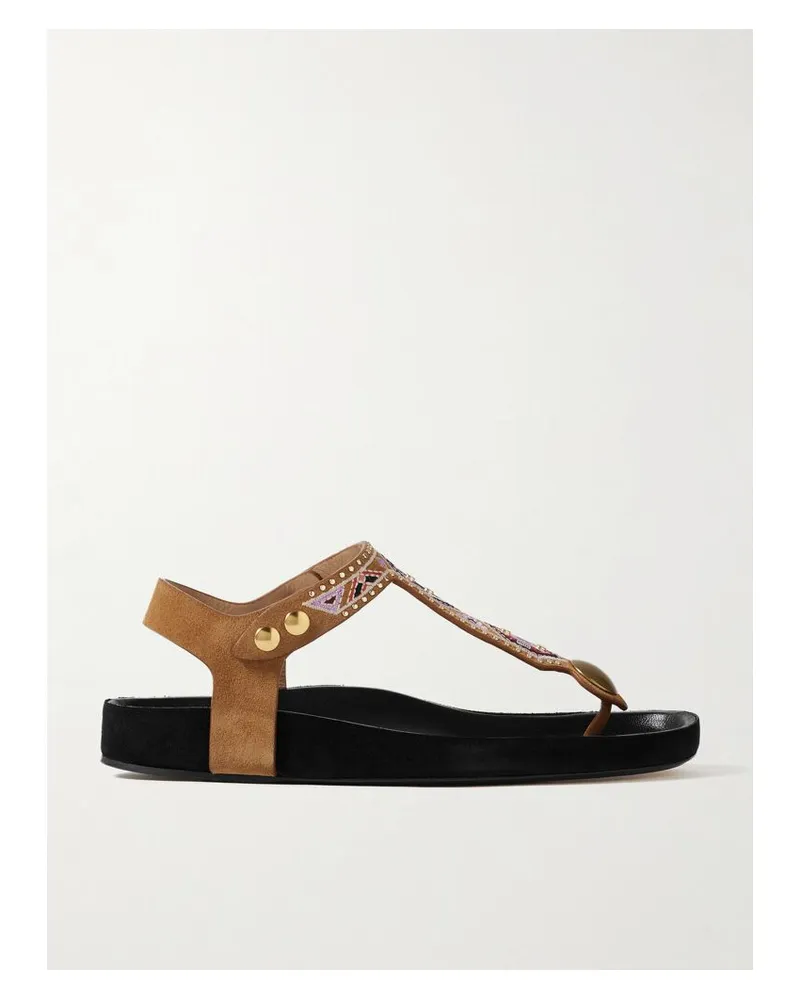 Isabel Marant Enore Sandalen Aus Veloursleder Mit Nieten Und Stickereien - Braun Braun