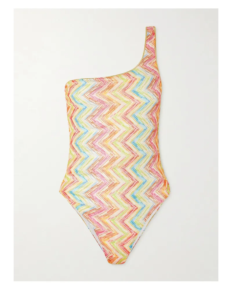 Missoni Mare One-shoulder Striped Crochet-knit Swimsuit - Cream Cream