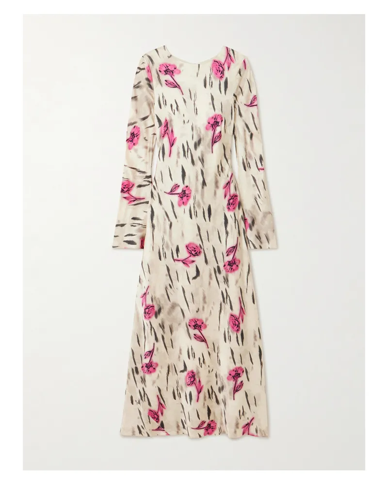 Ganni Maxikleid Aus Satin Mit Blumenprint Und Rückenausschnitt - Mehrfarbig Mehrfarbig