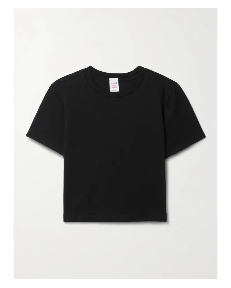 RE/DONE Hanes Micro Verkürztes T-shirt Aus Baumwoll-jersey - Schwarz Schwarz