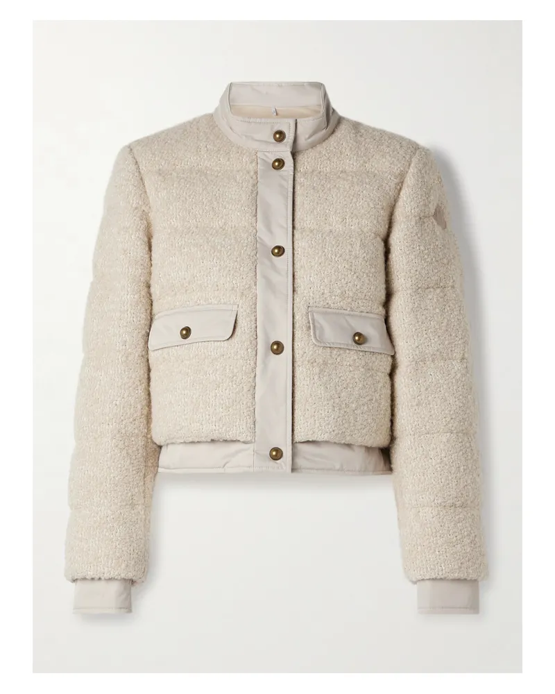 Moncler Blandy Verkürzte Daunenjacke Aus Bouclé Mit Shell-besätzen - Creme Creme