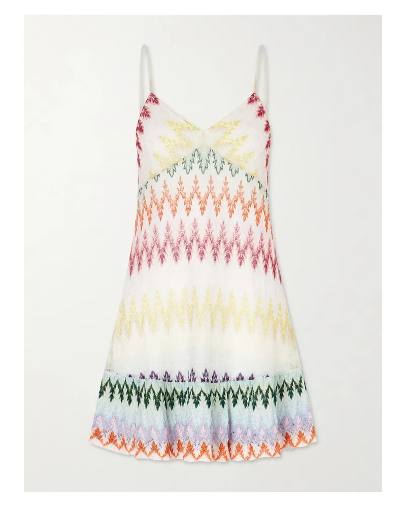 Missoni Scalloped Striped Metallic Crochet-knit Mini Dress - White White