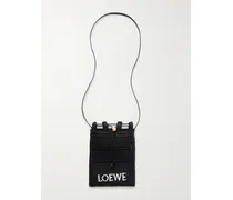 Paula's Ibiza Leather-trimmed Embroidered Raffia Shoulder Bag - Black