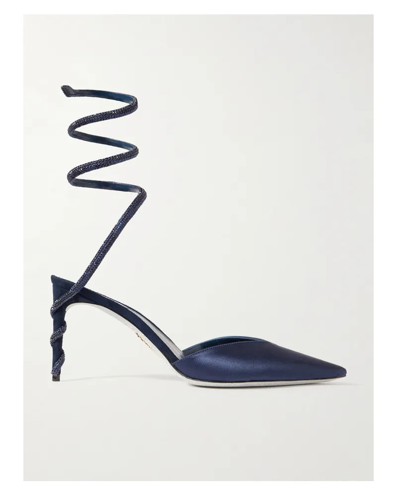 René Caovilla Margot Pumps Mit Spitzer Kappe Aus Satin Mit Kristallen - Blau Blau