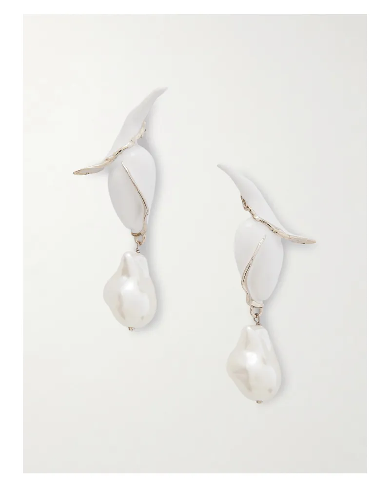 Erdem Flower Bud Kleine Goldfarbene Ohrringe Mit Perlmutt Und Emaille - Weiß Weiß