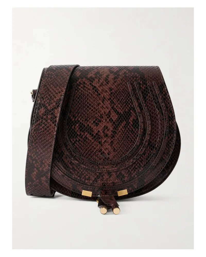Chloé Marcie Snake-effect Leather Shoulder Bag - Brown Brown