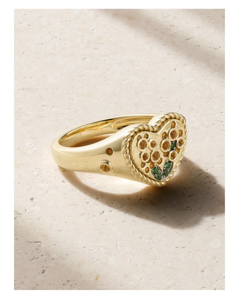 Yvonne Léon Ring Aus 9 Karat Gelb- Und Weißgold Mit Emaille, Citrinen Und Tsavoriten Gold