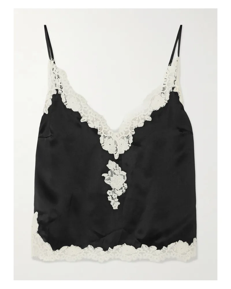 DÔEN Kira Top Aus Seidensatin Mit Besätzen Aus Schnurgebundener Spitze - Schwarz Schwarz