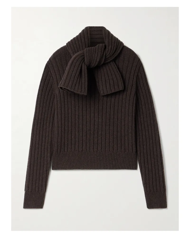 Brandon Maxwell The Ryan Pullover Aus Geripptem Recyceltem Kaschmir Mit Schal - Braun Braun