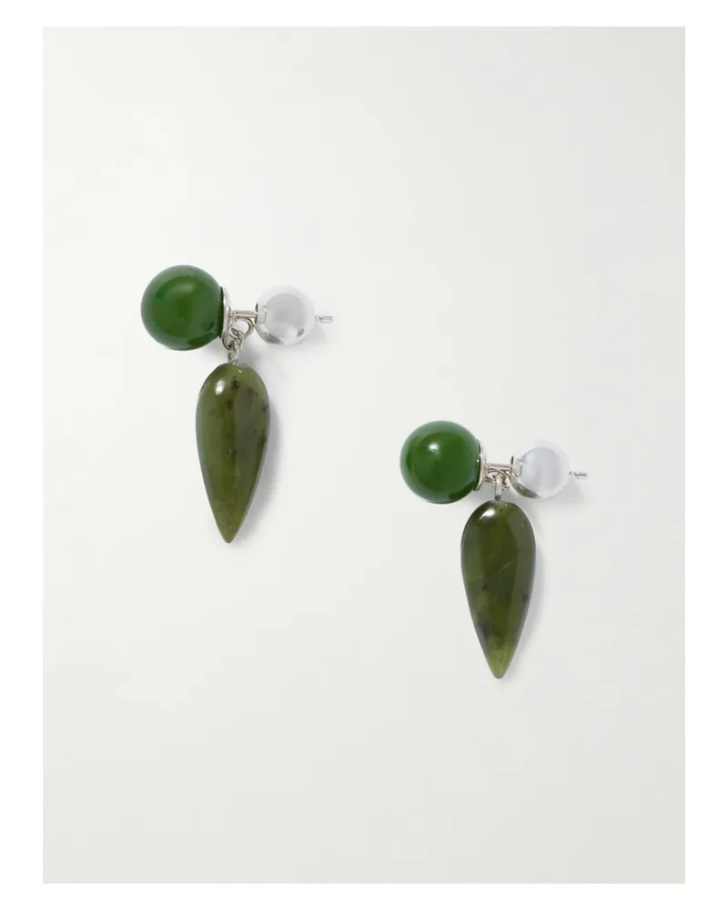 Sophie Buhai Tiny Phoenician Jade And Silver Earrings - Green Green