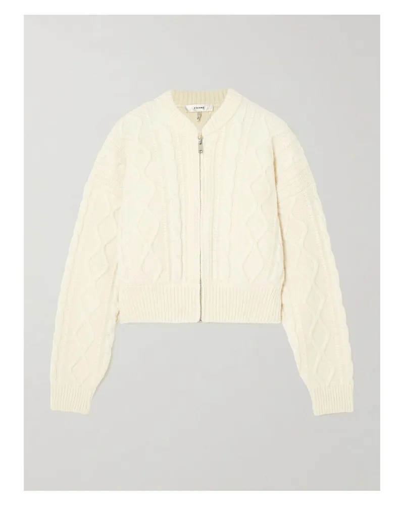 Frame Denim Verkürzter Cardigan Aus Merinowolle In Zopfstrick Mit Reißverschluss - Creme Creme