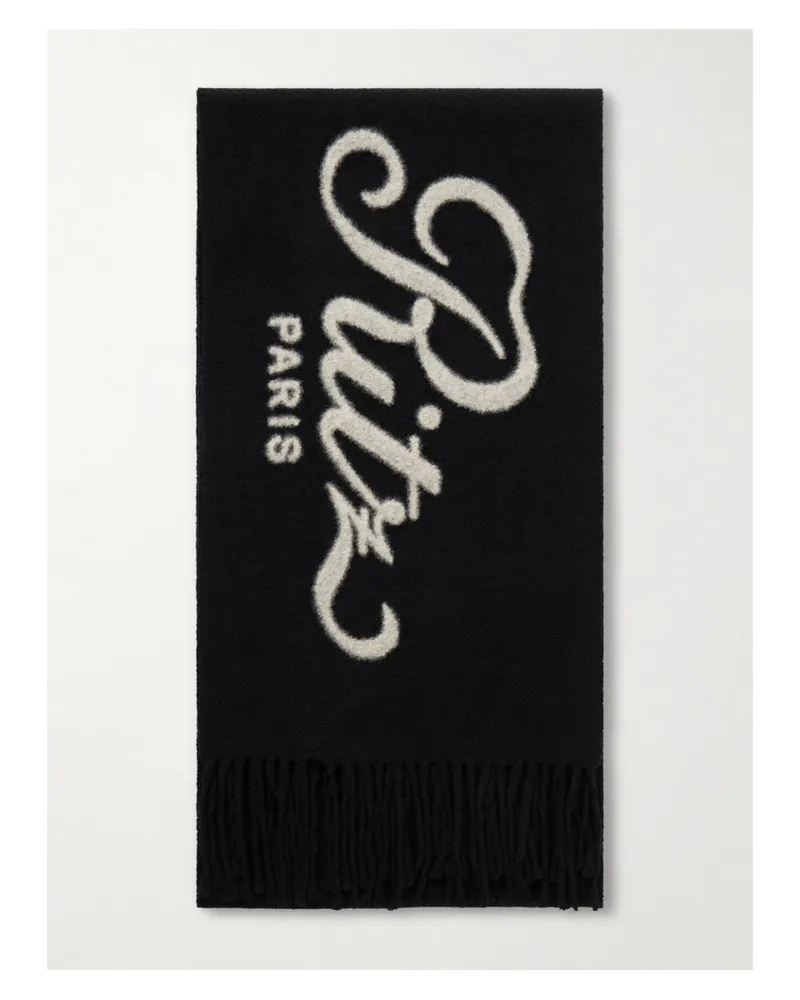 Frame Denim Ritz Paris Fringed Wool-jacquard Scarf - Black Black