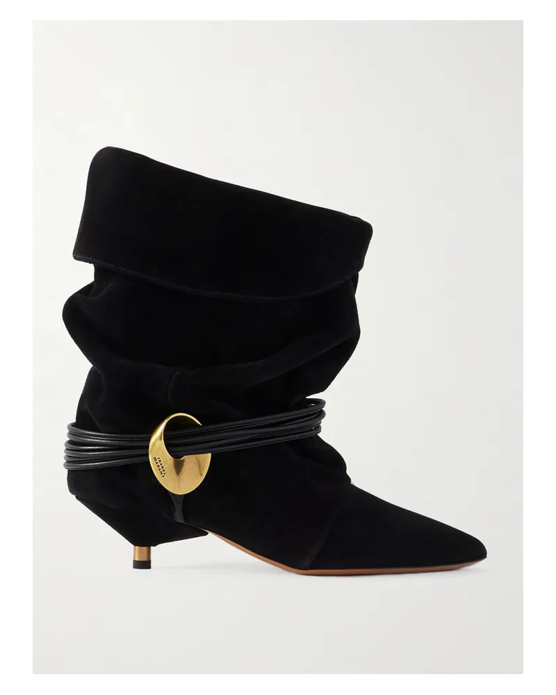 Isabel Marant Edrika Slouch Boots Aus Veloursleder Mit Lederbesätzen Und Verzierung - Schwarz Schwarz