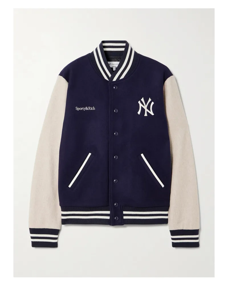 SPORTY & RICH New York Yankees Champions Bomberjacke Aus Wollfilz Mit Stickereien - Blau Blau