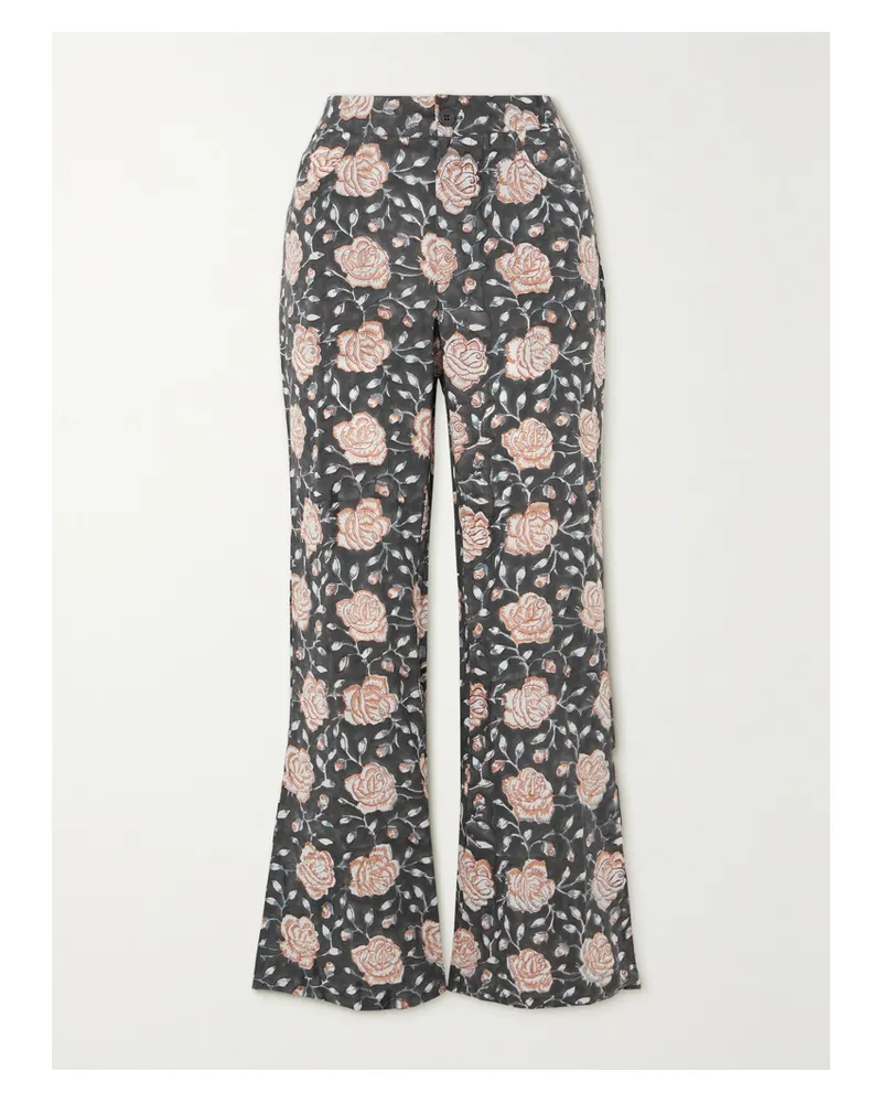 BATSHEVA Lawyer Verkürzte Schlaghose Aus Baumwolle Mit Blumenprint - Grau Grau