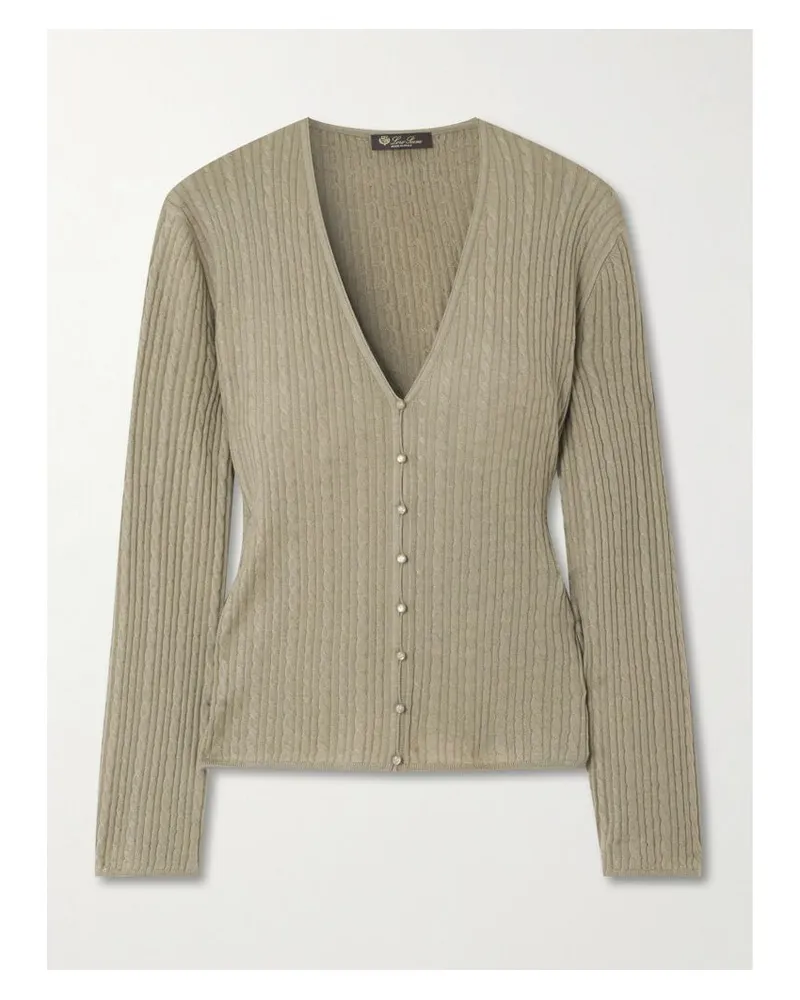 Loro Piana Rimella Cardigan Aus Einer Kaschmir-seidenmischung In Zopfstrick - Grün Grün