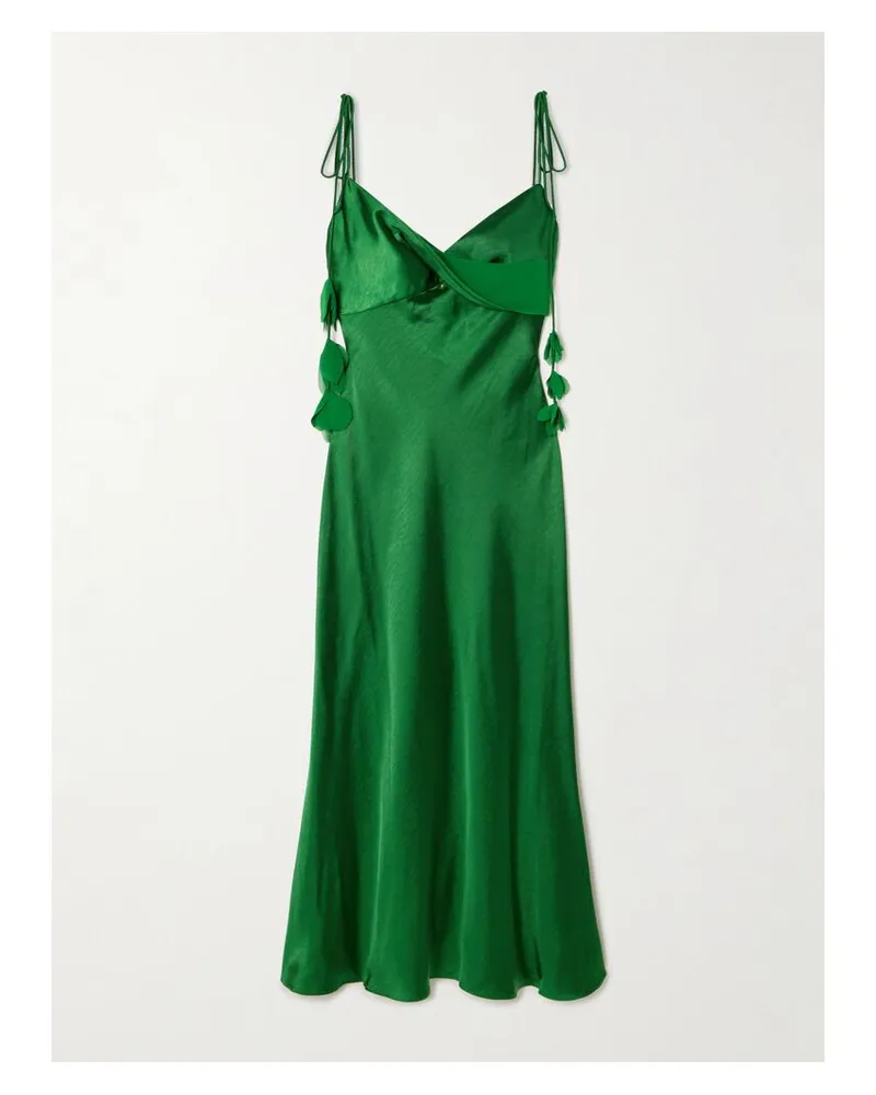 Self-Portrait Midikleid Aus Satin Mit Applikationen Aus Georgette - Grün Grün