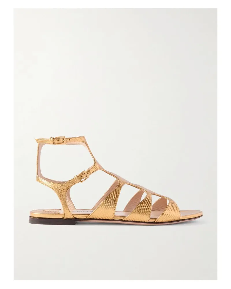 Tom Ford Sandalen Aus Metallic-leder Mit Eidechseneffekt - Gold Gold
