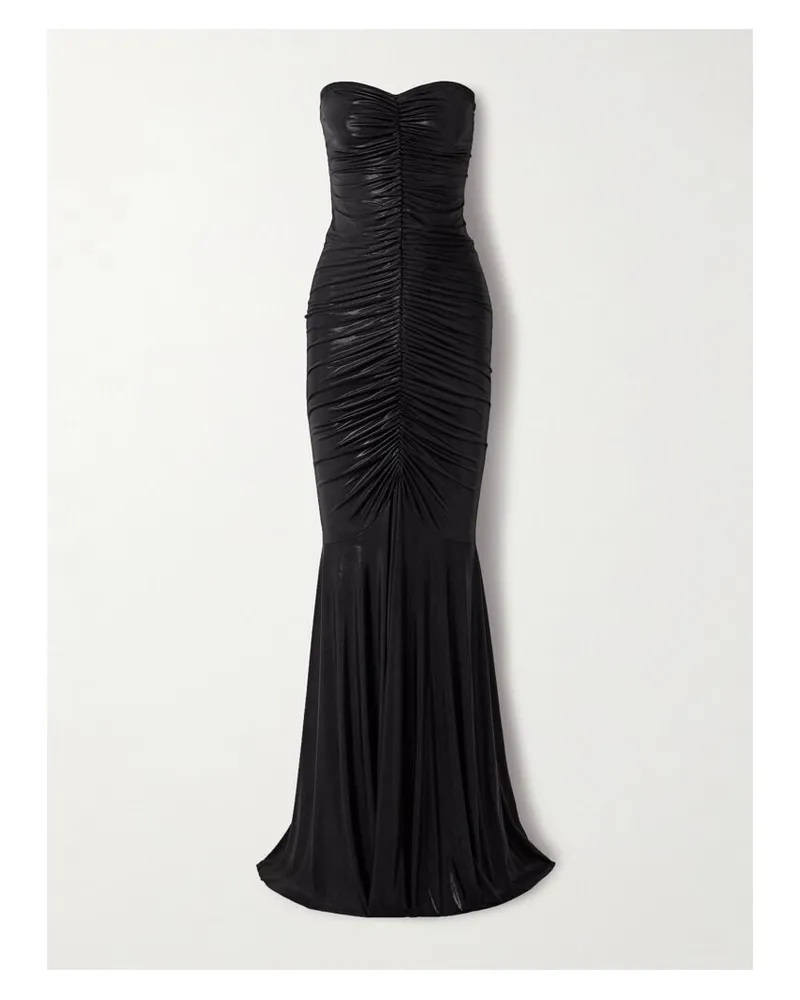 Norma Kamali Trägerlose Robe Aus Metallic-stretch-jersey Mit Raffungen - Schwarz Schwarz