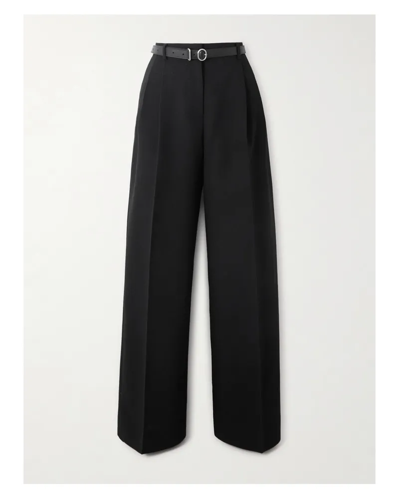 Jil Sander Hose Mit Weitem Bein Aus Wolle Mit Falten Und Gürtel - Schwarz Schwarz