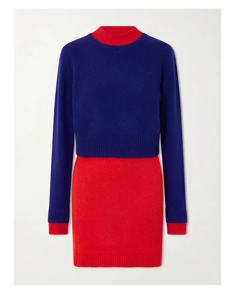 Jil Sander Two-tone Layered Wool-blend Mini Dress Red