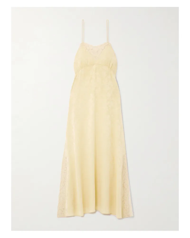 Chloé Midikleid Aus Seide Mit Jacquard-blumenmuster Und Spitzenbesatz - Gelb Gelb