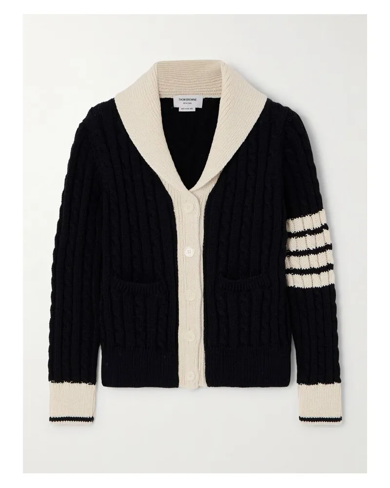 Thom Browne Cardigan Aus Wolle In Zopfstrick Mit Streifen - Blau Blau