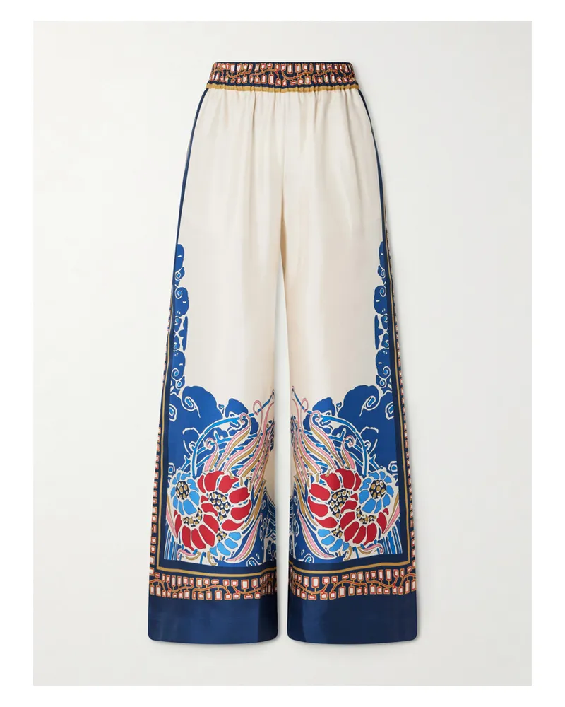 La DoubleJ Printed Silk-twill Wide-leg Pants - Neutrals Neutrals
