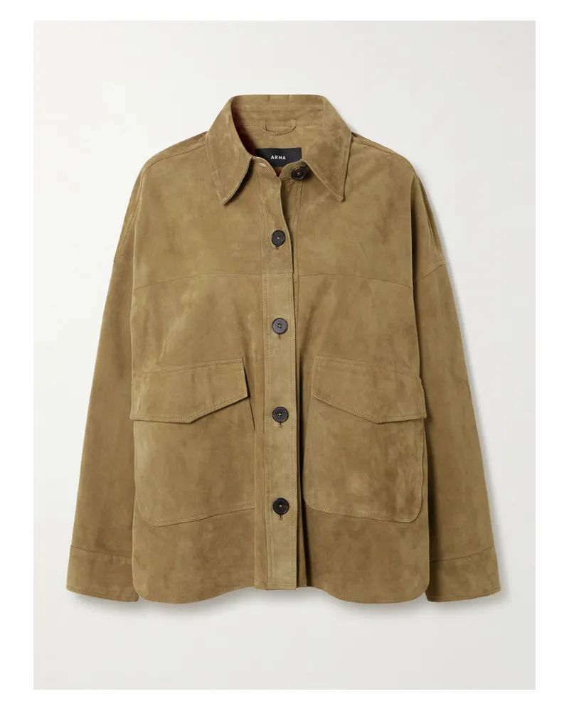 Arma Kaylee Oversized Paneled Suede Jacket - Neutrals Neutrals