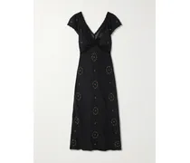 Iggy Midikleid Aus Besticktem Voile Mit Spitzenbesätzen - Schwarz