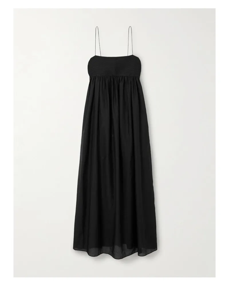 Matteau Maxikleid Aus Einer Biobaumwoll-seidenmischung Mit Biesen - Schwarz Schwarz