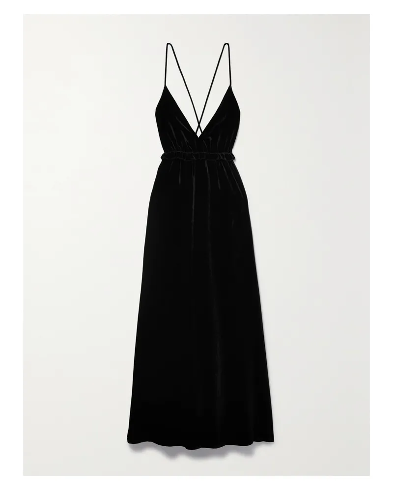 Ulla Johnson Lavinia Rückenfreie Robe Aus Samt Mit Rüschen - Schwarz Schwarz