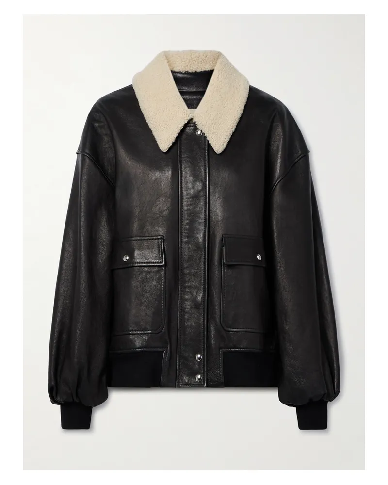 KHAITE Shellar Shearling-trimmed Leather Jacket - Black Black