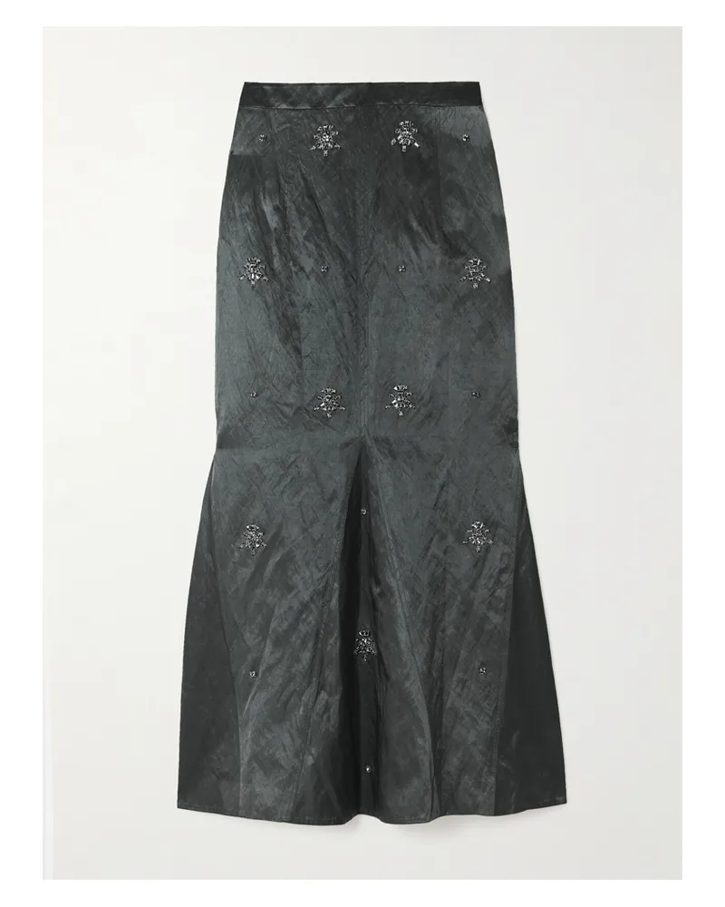 Huishan Zhang Lidia Maxirock Aus Glänzendem Twill Mit Kristallen In Knitteroptik - Grau Grau