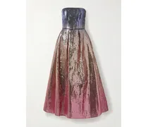 Strapless Pleated Sequined Tulle Gown - Multi