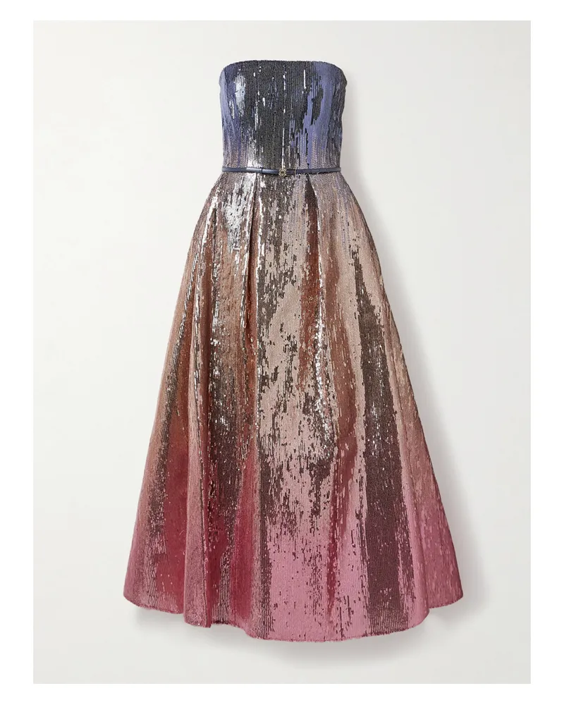 Elie Saab Strapless Pleated Sequined Tulle Gown - Multi Multi