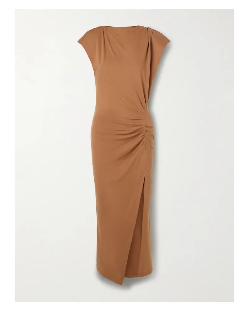 Isabel Marant Nadela Asymmetric Gathered Cotton-jersey Maxi Dress - Brown Brown