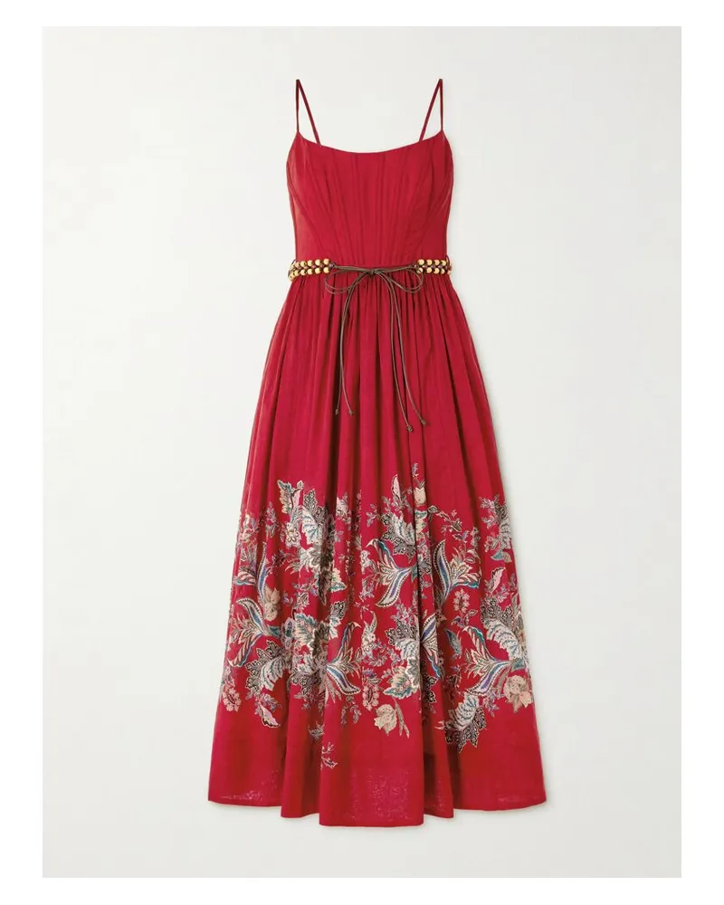 Zimmermann Rhiannon Midikleid Aus Baumwoll-voile Mit Paisley-print Und Bindegürtel - Rot Rot