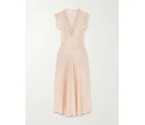 Lace-trimmed Satin Midi Dress - Pink