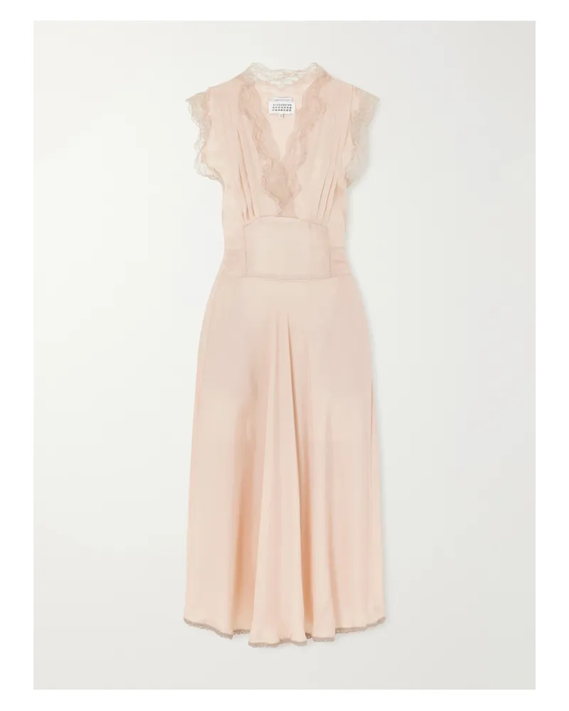 Maison Margiela Lace-trimmed Satin Midi Dress - Pink Pink